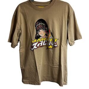 MARKET Racing Anime Graphic Tee Beige Men’s Size Medium Streetwear 100% Cotton